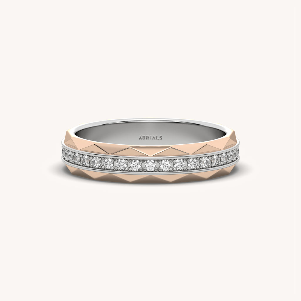 Modern Faceted Diamond Wedding Ring in Rose & White Gold