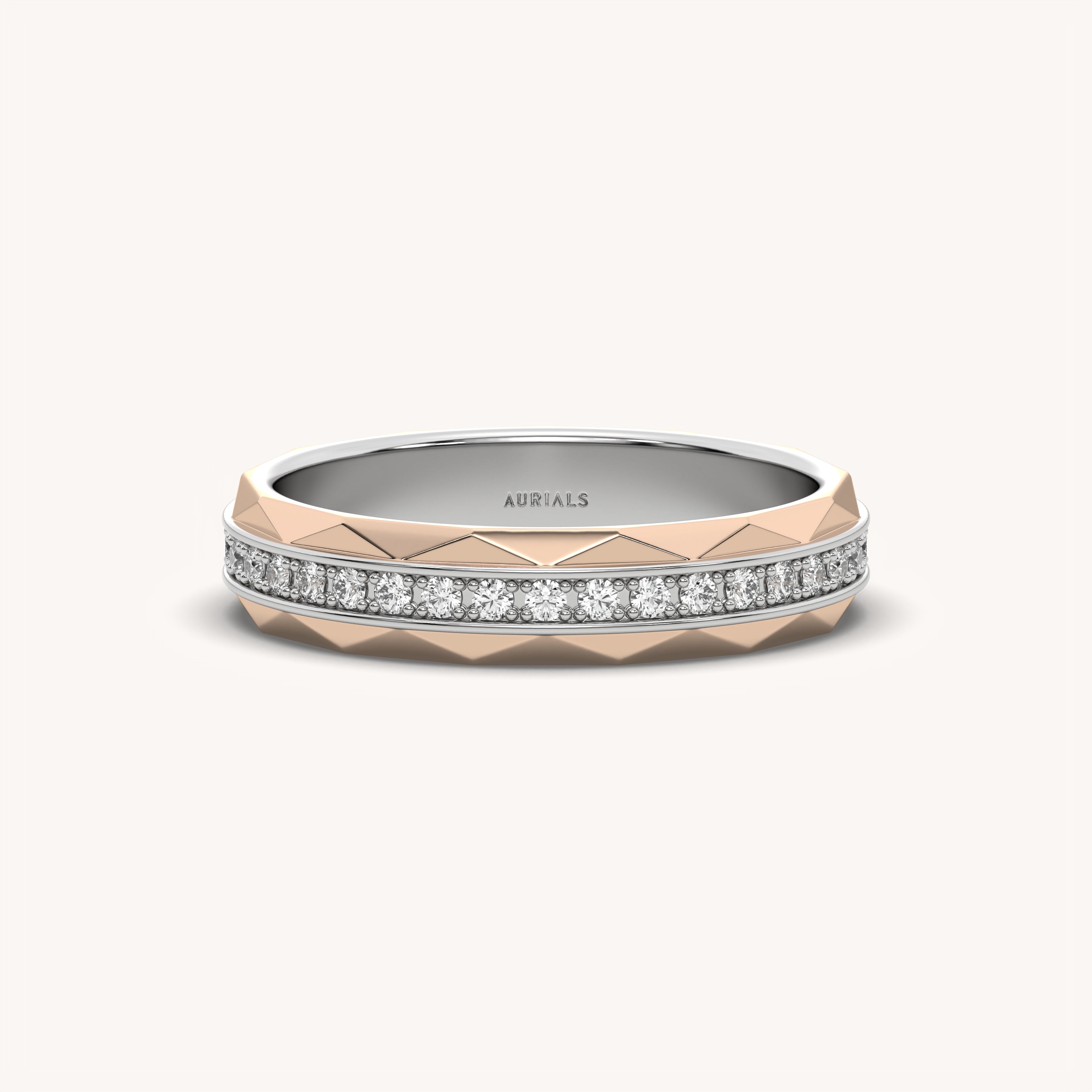 Modern Faceted Diamond Wedding Ring in Rose & White Gold