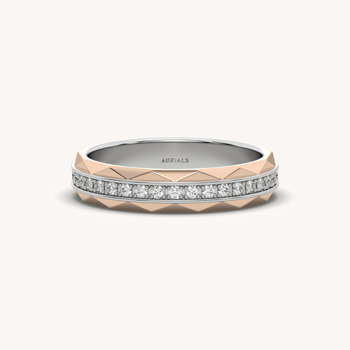 Modern Faceted Diamond Wedding Ring in Rose & White Gold