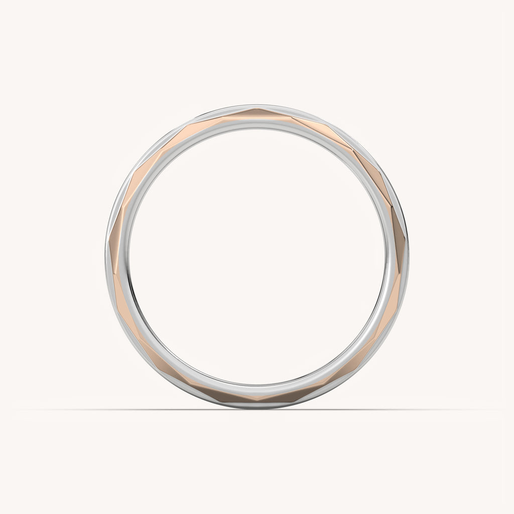 Modern Faceted Diamond Wedding Ring in Rose & White Gold