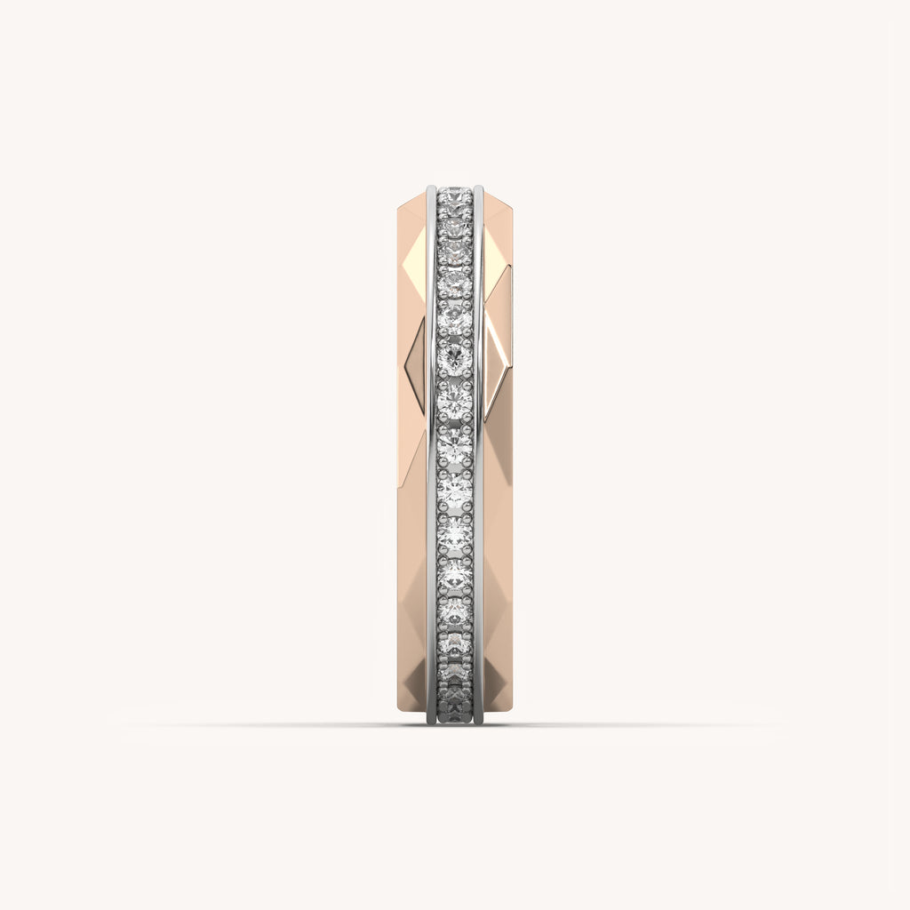 Modern Faceted Diamond Wedding Ring in Rose & White Gold