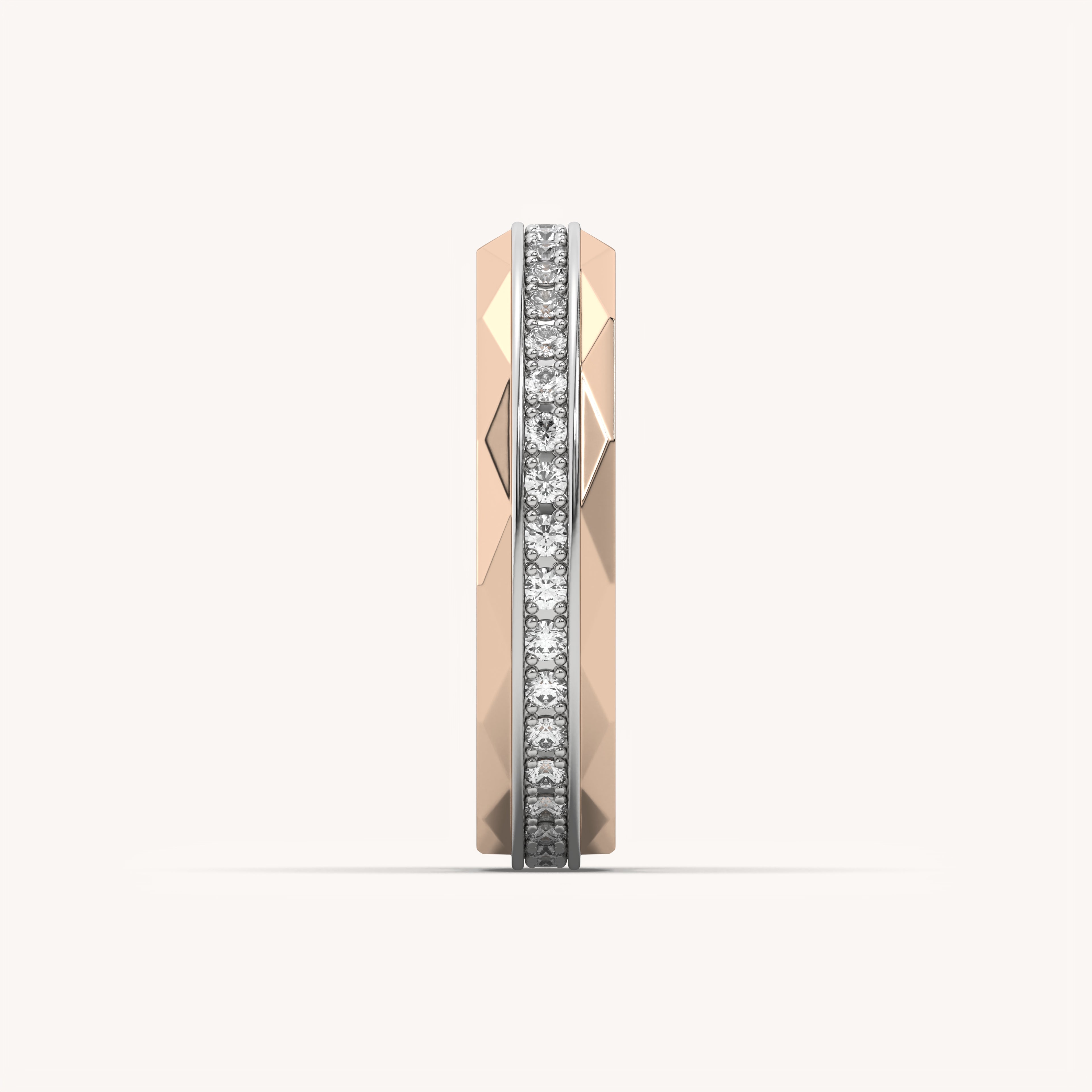 Modern Faceted Diamond Wedding Ring in Rose & White Gold
