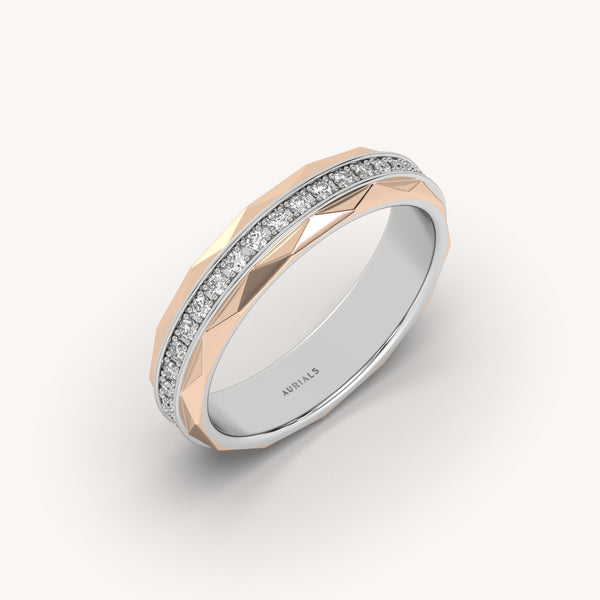 Modern Faceted Diamond Wedding Ring in Rose & White Gold